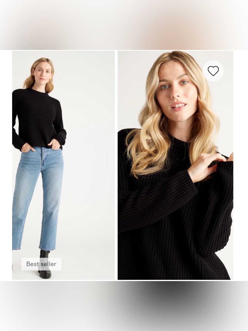 Quince Black 100% Organic Cotton Fisherman Crew Sweater